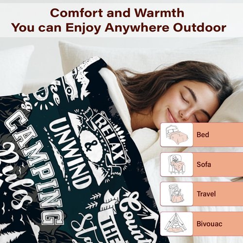 REETOOK Camping Blanket for Camping Lovers, Giftsfor Men and Woman, Soft Throws Flannel Fleece Blankets Gifts for Camper Outdoor, Outdoor Adventures, RV Trips, and Hiking,50x60
