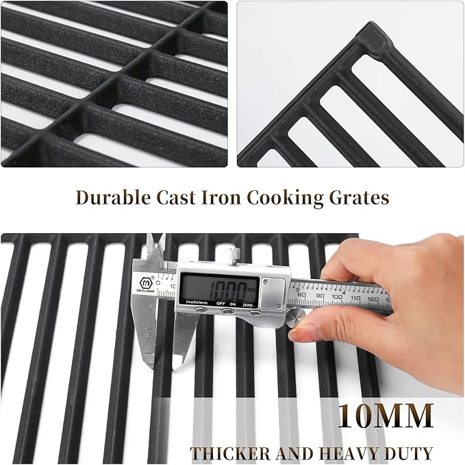 Hisencn Cooking Grates for Home Depot Chargriller 1624 Smokin' Champ Charcoal Grill Horizontal Smoker, Cast Iron Solid Rod Grill Cooking Grid Replacement Parts, 19 1/2 inch, 3 Pack