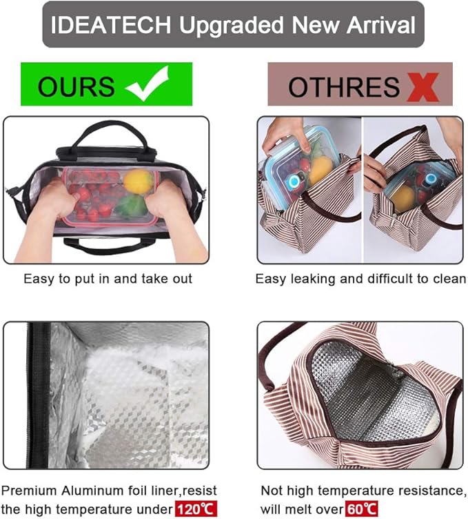 IDEATECH Lunch Box for Men, Insulated Lunch Bag, Leak Proof Lunch Cooler Bag Insulated for Work, Black Lunch Tote Bags Women with Adjustable Shoulder Strap(Black)