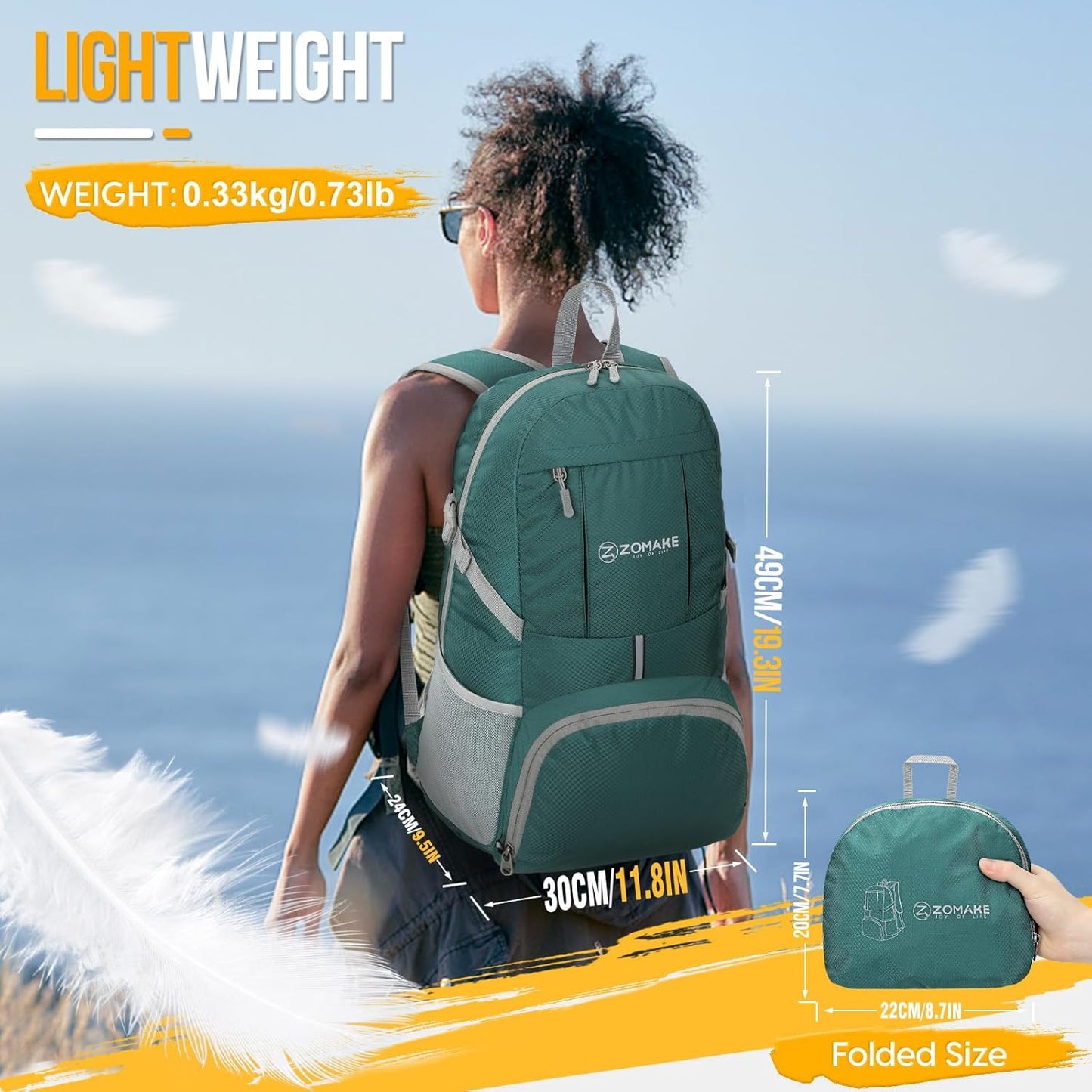 ZOMAKE Lightweight Packable Backpack 35L, Light Foldable Backpacks Water Resistant Collapsible Hiking Bag, Compact Folding Day Pack for Travel Camping(Black)