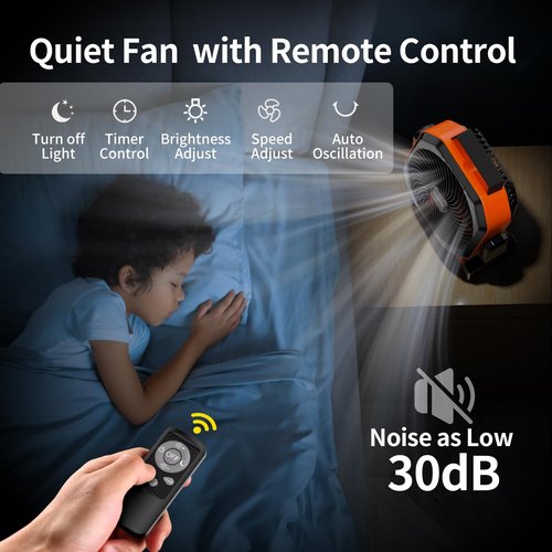 Socool Camping Fan with Light - 20000mAh Rechargeable Battery Fan with Remote, 112Hrs & 8 Speeds, Digital Display, Timer, Auto Oscillation, 270° Pivot & Hook for Outdoor Tent, Hurricane, Power Outage