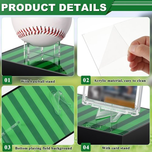 Reallnaive Acrylic Baseball and Card Display Case, Base Ball Holder, Green Lawn Base and Transparent Viewing Display Case Ball Protector for Memorabilia Showcase Autograph Gift