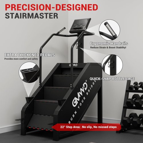 Stair Stepper Machine, GMWD Stair Climber with LED Screen, Commercial Grade Stair Stepper Exercise Machine with 15 Resistance Levels, 441LBS, 24-164 Steps/Minute, Black