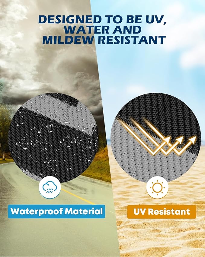 Kohree Outdoor Rug Waterproof 6x9 ft, RV Outdoor Plastic Straw Rug for Patios Clearance,Reversible Area Rug for Camping,Balcony,Deck,Black & Gray