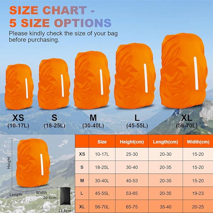 LAMA 2 Pack Waterproof Rain Cover for Backpack, Reflective Rucksack Rain Cover for Anti-dust/Anti-Theft/Bicycling/Hiking/Camping/Traveling/Outdoor Activities (1 Pcs Black + 1 Pcs Orange, M)