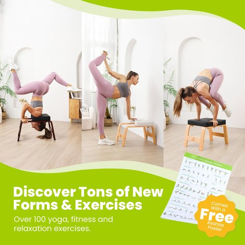 BODYWAKER Yoga Headstand Bench, Stand Yoga Chair for Balance Training, Core Strength Building, Upside Down Chair for Relaxation, Handstand Trainer Inversion Chair for Home Gym (Chocolate Black)