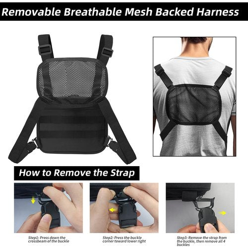 SMONT Tactical Chest Bag Pack, Molle Micro Chest Rig Pouch for Hunting Fly Fishing Running Black