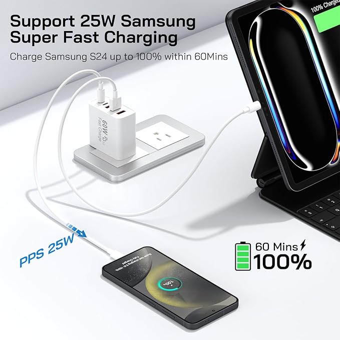 3Pack USB C Fast Charger Block, 60W 5-Port USB C Wall Charger 30W Type C Charging Block, 2USB C+3USB A PPS/PD 3.0 Multiport Charging Cube for iPhone 16 15 14 13 Pro Max,for Galaxy S25 S24 Ultra, i Pad