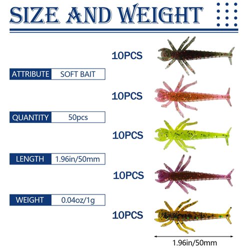Eupheng 50PCS Insect Bait Kit, 2 inch Lifelike Big Jawed Water Bug Soft Plastic Fishing Lures Diving Bugs Swim Bait for Bass Trout Perch Crappie Bluegill