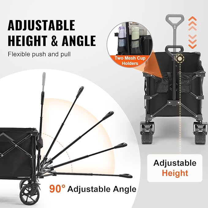 VEVOR Collapsible Folding Wagon 220L/350LBS, Heavy Duty Beach Wagon Cart Foldable with Big Wheels, Outdoor Utility Wagon All Terrain Wagon for Groceries Camping 35 x 21.3 x 42.5 in