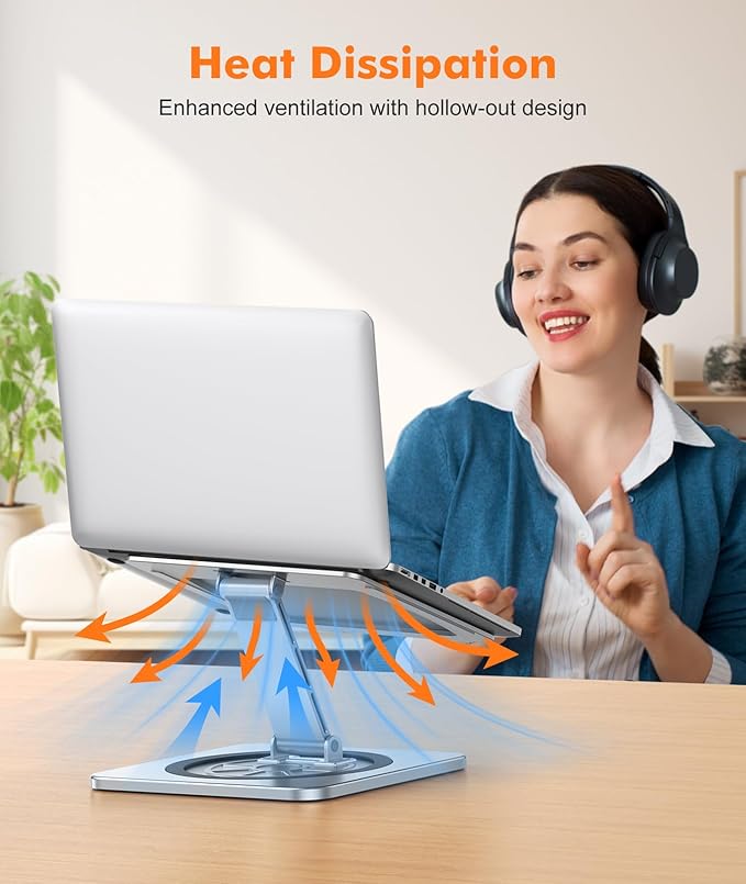 Adjustable Laptop Stand with 360° Swivel Base, Foldable Laptop Riser Holder for Desk, Ergonomic Computer Notebook Cooling Stand Mount, Compatible with MacBook Air Pro, Dell XPS, HP (10-16")