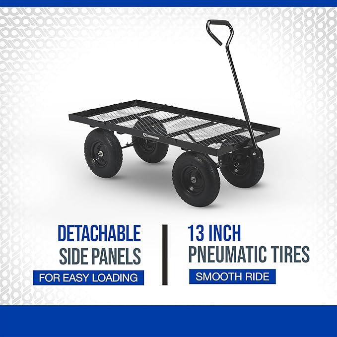 Strongway Steel Yard Cart Jumbo Garden Wagon with Removable Sides 1400-Lb. Capacity, 50in.L x 24.1in.W x 26.75in.H Black