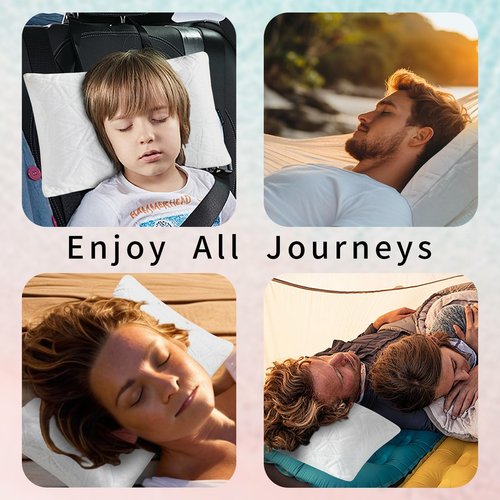 Furlupy Small Shredded Gel Memory Foam Pillow，Camping Pillow Travel Pillow- Adjustable for Contoured Support -Portable Ideal for Backpacking, Camping, Travel, Car, Airplane,Office Nap