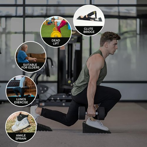 Peak EX Squat Wedge Block - 2 Pcs Heel Elevated Squat Wedges with 5 Resistance Bands | Workout, Weightlifting, Calf Stretcher | Exercise Foot Wedges for Squats and Yoga | Slant Board for Squats