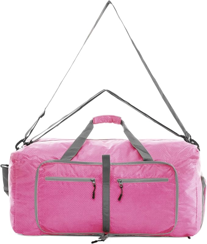 Dimayar Travel Duffle Bag for Men Women - Foldable Duffel Bag with Shoes Compartment - Overnight Bags Waterproof & Tear Resistant(65L,Pink)