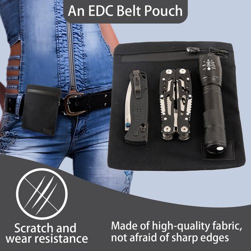 Belt Zipper Pouch,EDC Belt Pouches Bag for Men Women Compact EDC Pouch YKK Zippers,Heavy Duty Belt Wallet,Black Waist Pack for Hiking Traveling Outdoors, Waterproof Canvas Anti-Theft Pickpocket (M)