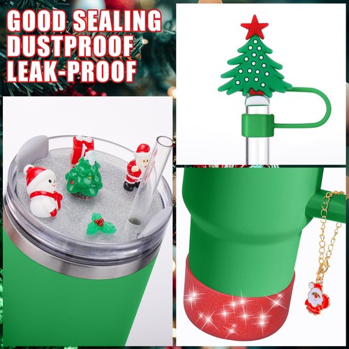 Mity rain Cup Accessories for Stanley Cup 30oz 40oz,Including Boot, Silicone Straw Topper Cover Cap, Lid Charms for H2.0 Tumbler Accesorios (Christmas) (40OZ)