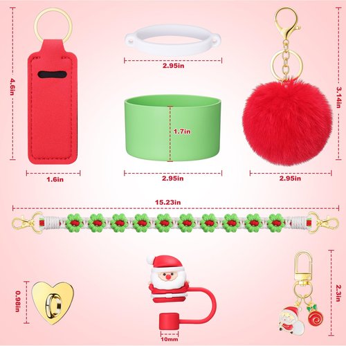 Mity rain 8PCS Cup Accessories for Stanley Cup 30oz 40oz Tumbler with Handle, Including Water Bottle Handle Strap, Chapstick Holder, Boot, Keychain Charms, Straw Topper Cover Cap for Stanley (Red)