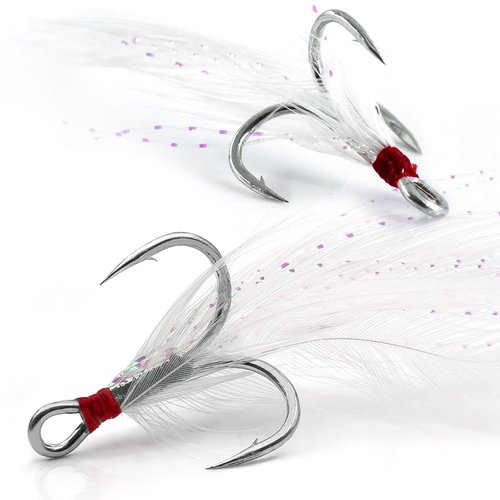 FishTrip Feathered Treble Hooks Fishing, 15Pcs Dressed Treble Hook Size 4 for Fishing Spoons Spinner Crankbait Jerkbait
