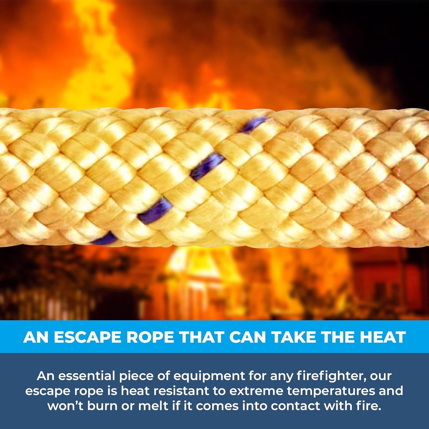Rock N Rescue Heat Resistant Personal Escape Rope - 50 Feet Long, 8mm, NFPA 1983, RNR Poseidon Safe Tech, Firefighting and Rescue Gear