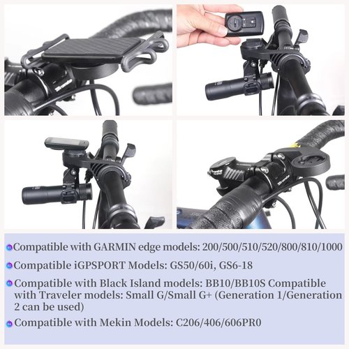 SUKOUSRAM Bicycle Computer Bracket Mount Compatible with Gar Min Edge IGPS Port with Bike Light Strap Mount & Phone Holder for Road Bike Mountain Bike 25.4-31.8mm Handlebar