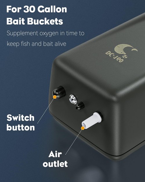 Pawfly Outdoor Live Bait Aerator 40 GPH Battery Air Pump for 30 Gallon Bait Bucket Portable Battery Powered Oxygen Pump for Fishing, Battery Not Included (Air Stone & Airline Tubing Inside Pump Body)