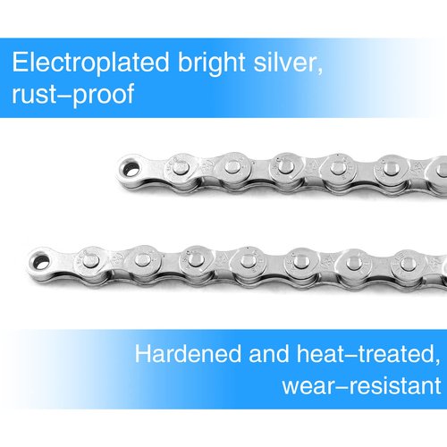 Waziaqoc 6/7/8 Speed Bike Chain 1/2 x 3/32 Inch 116 Links, Mountain Bike Chain, Metal Bicycle Chain, Silver