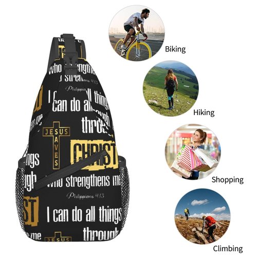 Luirioe Jesus Christian Cross Sling Backpack Shoulder Chest Bag For Men Women Hiking Travel Crossbody Daypack