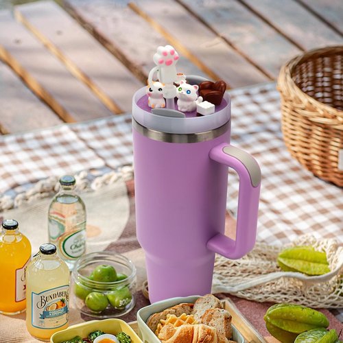 Stanley Cup Lid Accessories for 40oz H2.0, Topper Decoration Charms with Silicone Straw Cover, Cute Tumbler Accessories