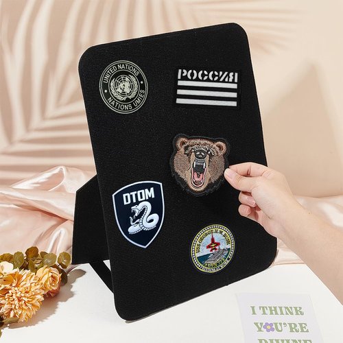FINGERINSPIRE Black Tactical Patches Display Panel 14.2x11" Rectangle Tactical Patch Display Board with Loop and Back Support Polyester Collection Stand Holder for Badge Morale Patch Military Patch