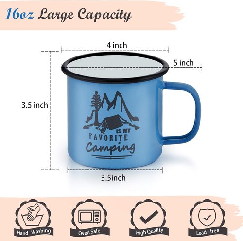 E-far Coffee Mug, 12 Ounce Enamel Coffee Tea Camping Cup Mugs, Red/Yellow/Blue/Green, Healthy & Bright Colors - Set of 4