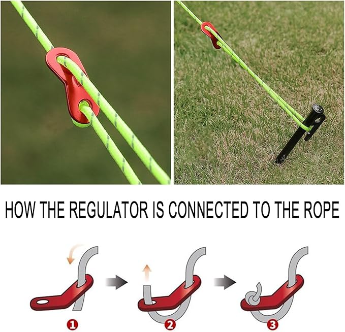 6 Pack 4mm Outdoor Guy Lines Tent Cords Reflective Canopy Wind Rope Lightweight Camping Rope with Aluminum Guylines Adjuster for Tent Tarp, Canopy Shelter, Camping, Hiking, (Bright Green)