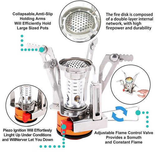 Portable Camping Stove Backpacking Stove, Specialized Hiking Stove Camping Stove with Piezo Ignition Stable Support Wind-Resistance, Camp Stove for Outdoor cooking Camping Hiking Adventure Cooking