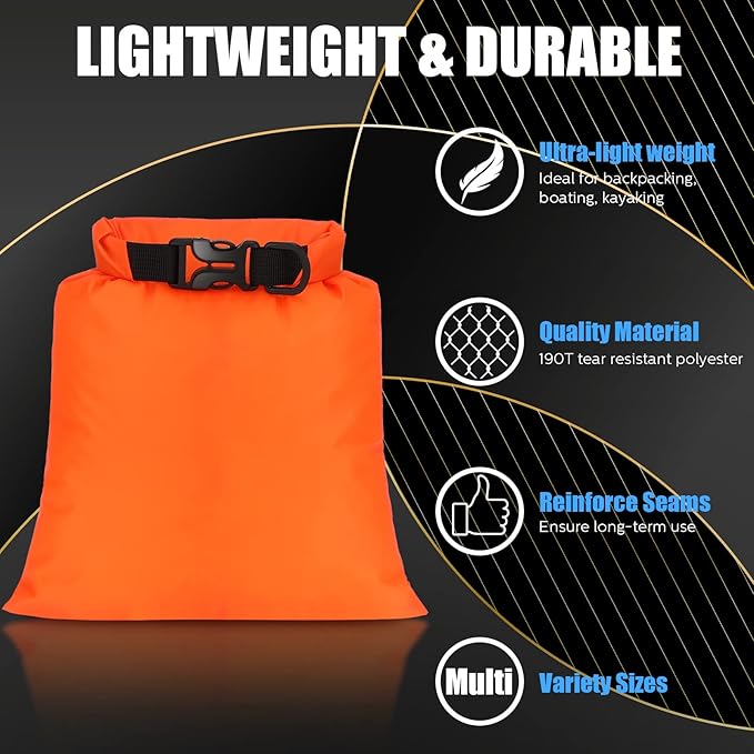 Riakrum 10 Pcs Waterproof Dry Bags, Ultralight Dry Sacks for Backpacking, Outdoor Sacks Keep Gear for Kayaking Boating Hiking Backpacking(1.5,15,3,5,8L,Multi Colors)