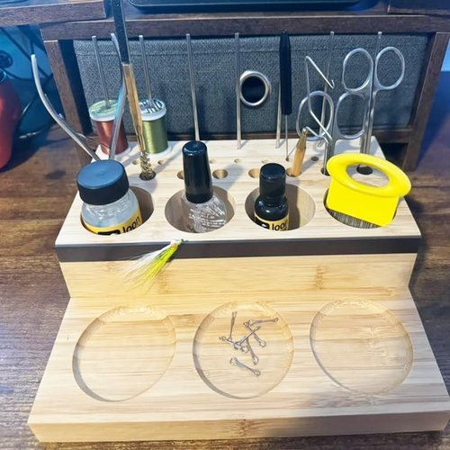 Ussuris Wooden Fly Tying Tool Kit Caddy Desktop Organizer Fly Tying Tool Holder Materials Tray Station