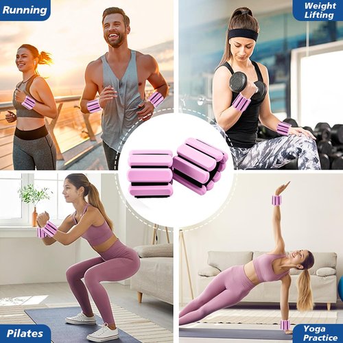 SDATEKIT 1lb Ankle & Wrist Weights for Women - Set of 2 (Total 2lbs) Adjustable Silicone Fitness Bracelets for Yoga/Pilates/PT, Low-Impact Walking & All-Day Wear, Bala-Style Slip-Free Design, Pink