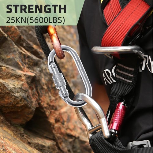 LZ.MZXU Heavy Duty Carabiner Clip Climbing Carabiner(25kn=5600lbs), Screw Locking Heavy Duty Safety Caribeener Clips Multipurpose for Climbing, Rigging, Ropes, Hammocks (O Shape, 5pack)