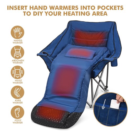 Heavy Duty Oversized Fully Padded Camping Chair with Foot Pocket, Comfortable Sports Chair for Adults, Outdoor Winter, Ice Fishing, Hunting, RV, Insert Hand Warmer for A DIY Warm Heated Chair, 400 LBS