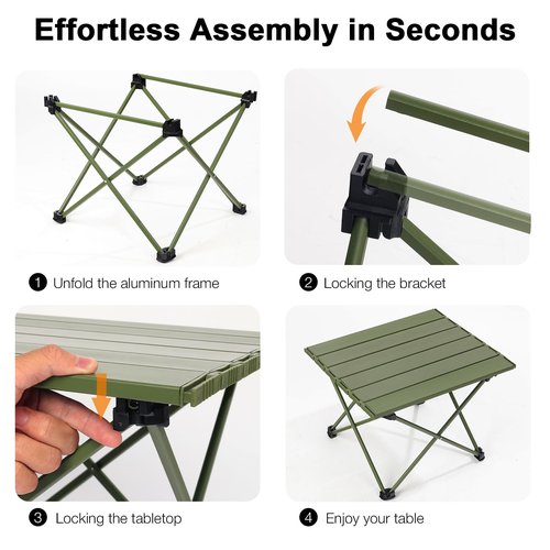 Outplea Mini Folding Camping Table Aluminum with Carry Bag, Small Compact Beach Table, Green