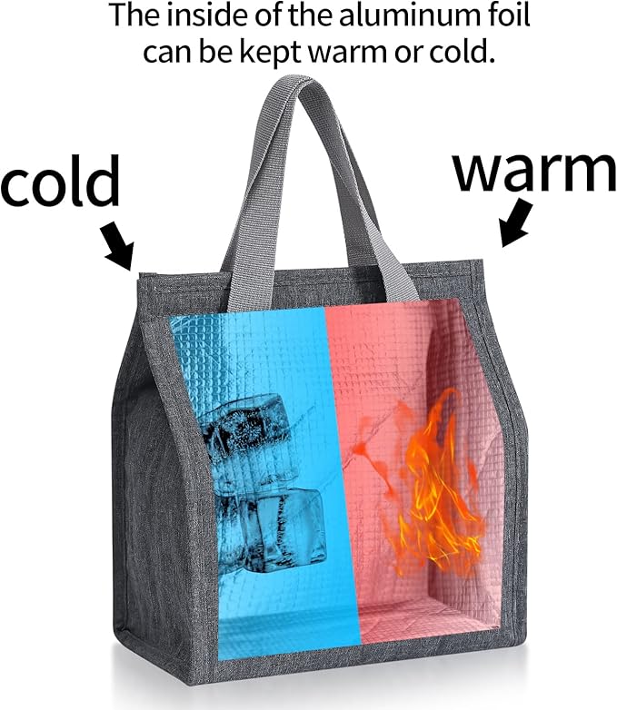 Lunch Bag Insulated, Lunch Box Bag, Reusable Lunch Tote Bag, Lunch Box Container Bag Insulated for Women, Men, Work, Office, Travel - Grey