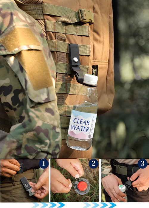 ZXZone 4PCS Bottle Buckle Clip Hanging Buckle Portable Water Bottle Ring Holder Keychain Mineral Water Clip for Backpack Belt Nylon Webbing Strap for Outdoor Tactical Camping Hiking (K, Green)
