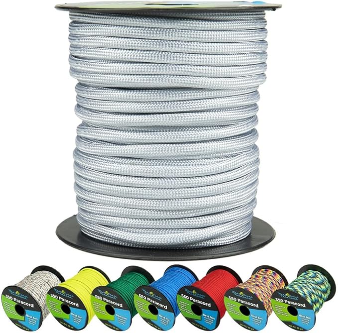 West Coast Paracord 550lb Paracord Spools – 7 Strand Type III Tactical Parachute Cord for Hiking, Camping, and Fishing – Silver Gray (1,000 ft)