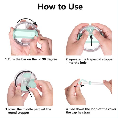 Silicone Spill Stopper Set Compatible with Stanley Cup 2.0 30oz & 40oz with Straw Cover (Set of 4, Seafoam)