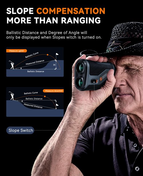 SUNPOW Golf Rangefinder with Slope, High Precision Laser Range Finder for Golfing/Hunting, 1200 Yards, 7X Magnification, Flag Pole Locking, Rechargeable Range Finders with Magnet Stripe