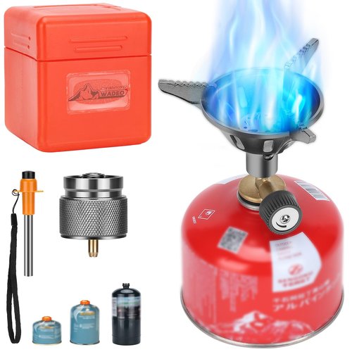 WADEO Camping Propane and Isobutane Stove, Single Burner Camp Stove with Piezo Ignitor, Portable Backpacking Stove for Outdoor Cooking, Hiking, Camping Trips, Beach and Car Camping(Fuel not included)