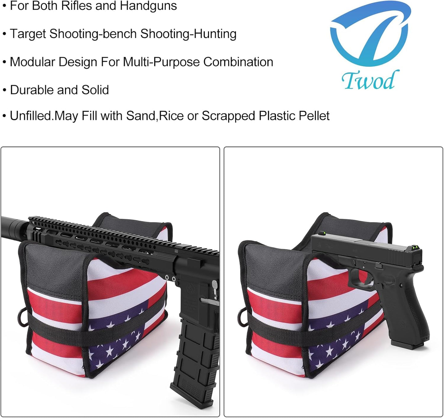 Twod Outdoor Shooting Rest Bags - Target Sports Bench Rest with Front & Rear Support SandBag Stand Holders for Gun Rifle Shooting Hunting Photography - Unfilled