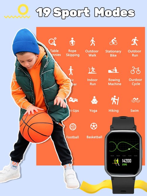 teslahero Kids Smart Watch for Boys Girls,Children Fitness Tracker with Heart Rate Sleep Monitor,Waterproof Activity Tracker Pedometer Step Counter for Fitbit Android iPhone (Black)