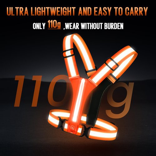 ocuvaep LED Reflective Running Vest Gear, High Visibility Reflective Running Gear, Light Up Running Vest Rechargeable Running Lights for Night Walking Running Cycling