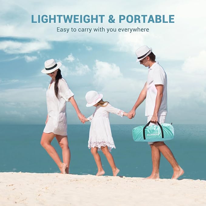 Elegear Beach Tent Sun Shelter with Canopy, 4-5 Person Pop Up Beach Tent, Easy Setup UPF 50+ UV Protection Portable Lightweight Double Silver Coating Cabana Sun Shade Shelter - Green