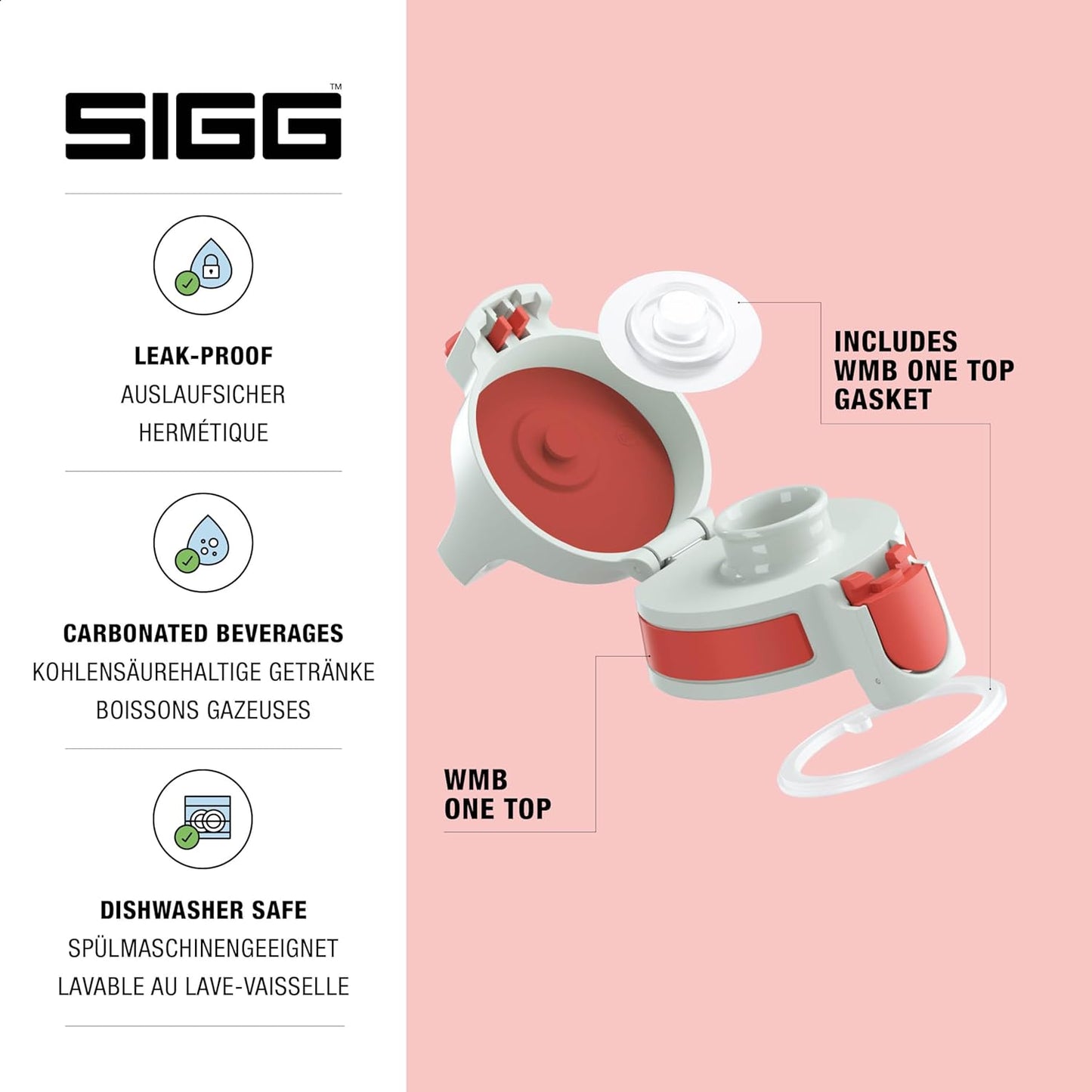 SIGG - WMB ONE Top (One Size) - Replacement Lid Wide-Neck Water Bottles - Flip Top - Gasket Included - Accessories